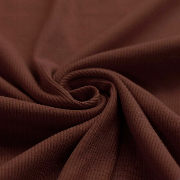 Tissu jersey fines côtes mélange coton coloris marron terre chocolat
