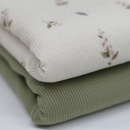 Jersey coton côtes fines à motif fleurs romantiques Jersey coton côtes fines à motif fleurs romantiques