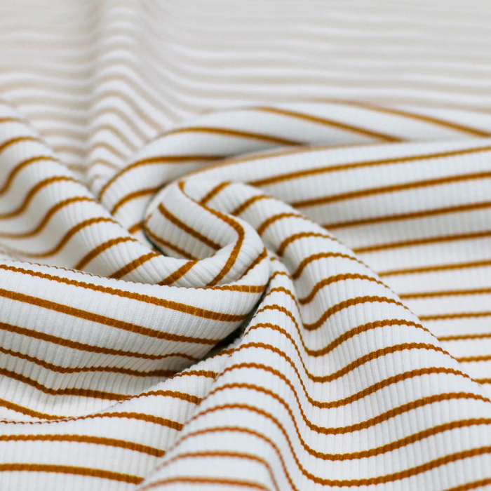 Tissu jersey fines côtes mélange coton motif rayures écureuil RIB