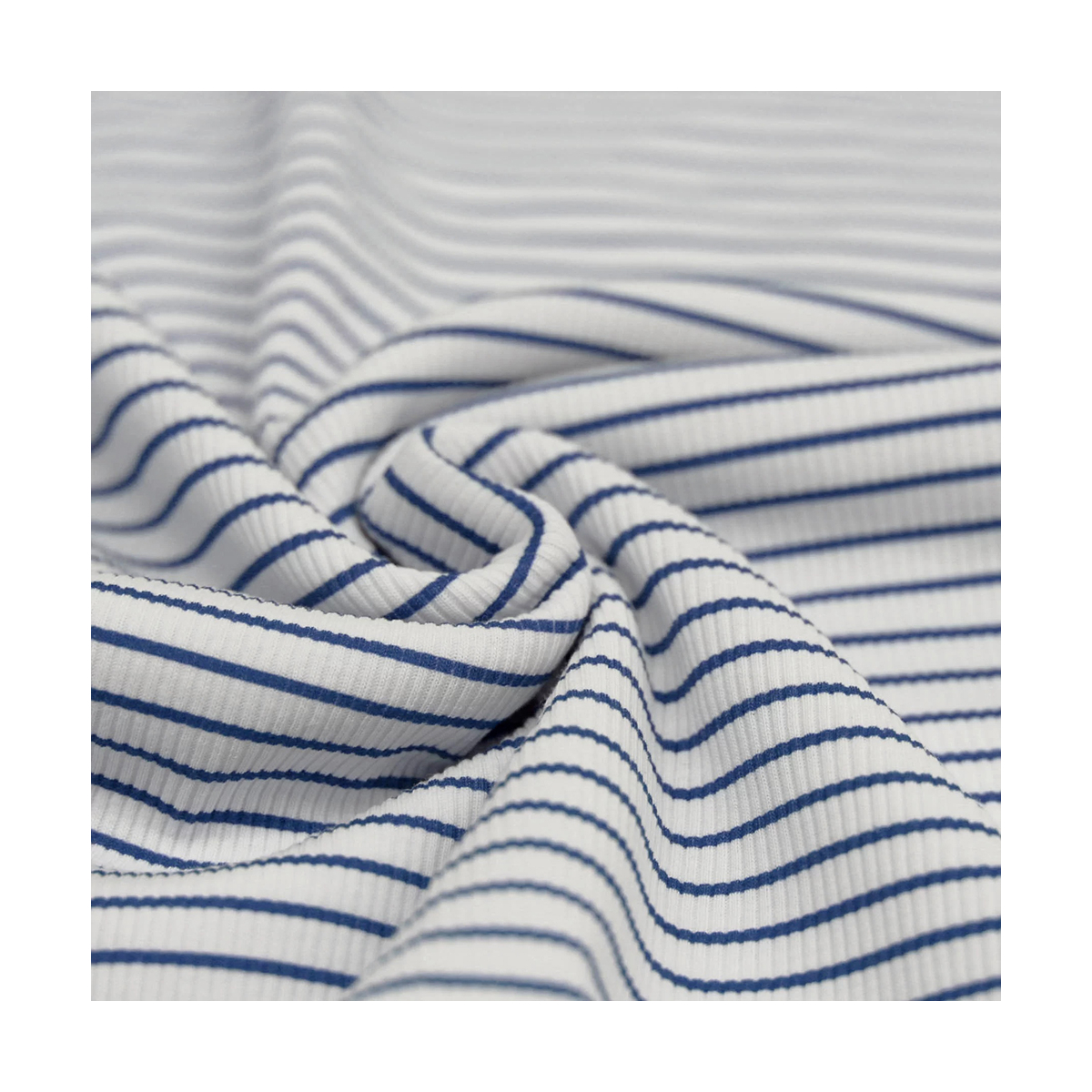 Jersey coton côtes fines à motif rayures bleu jean Jersey coton côtes fines à motif rayures bleu jean