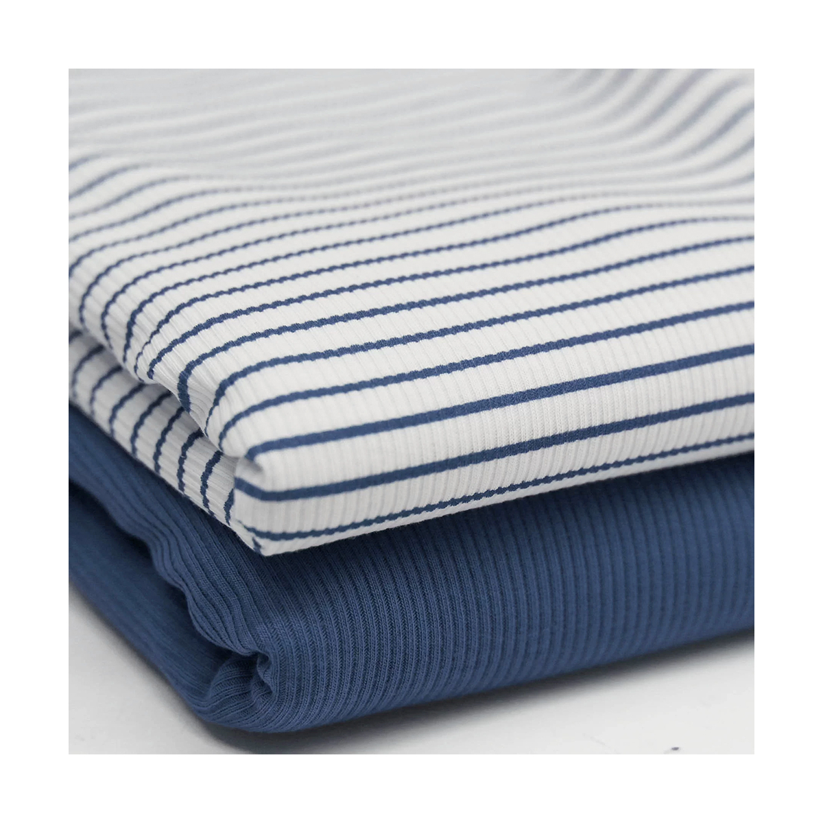 Jersey coton côtes fines à motif rayures bleu jean Jersey coton côtes fines à motif rayures bleu jean