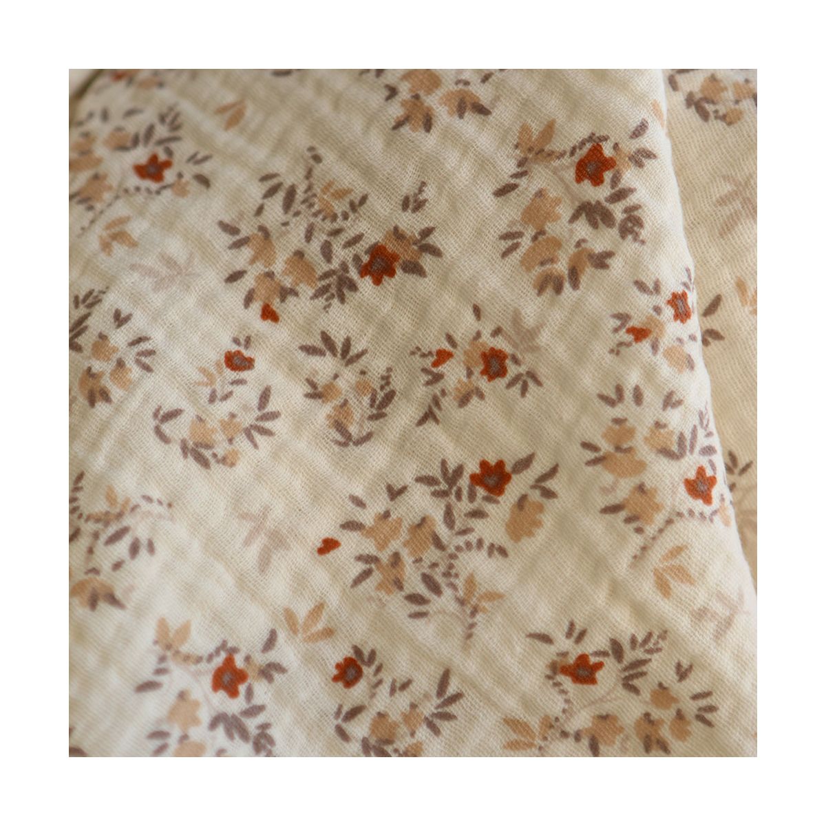 Namra - Double gaze de coton fond écru motif fleuri