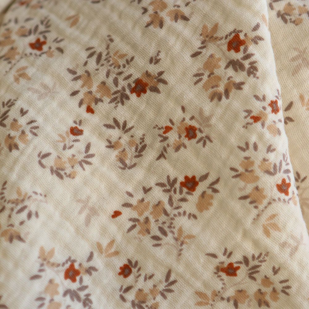 Namra - Double gaze de coton fond écru motif fleuri