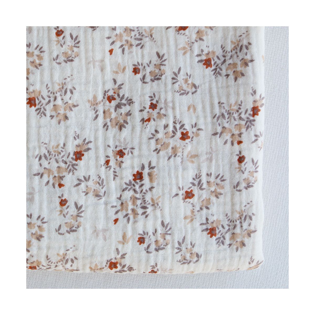 Namra - Double gaze de coton fond écru motif fleuri