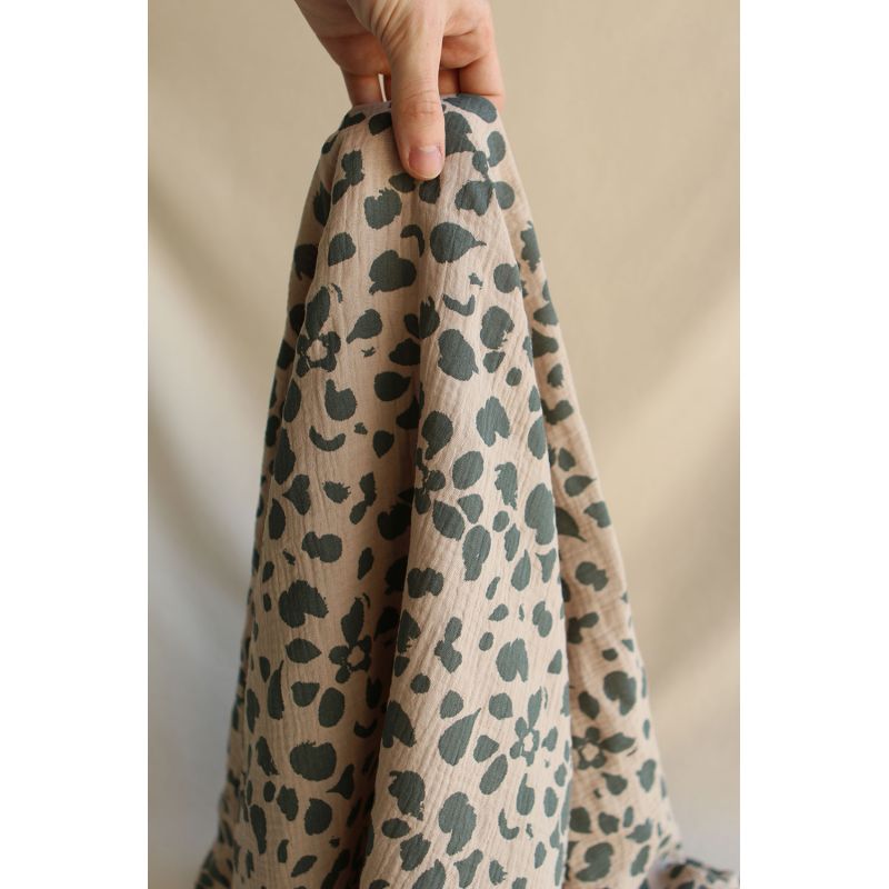 Karakulac - Double gaze de coton fond beige motif anthracite