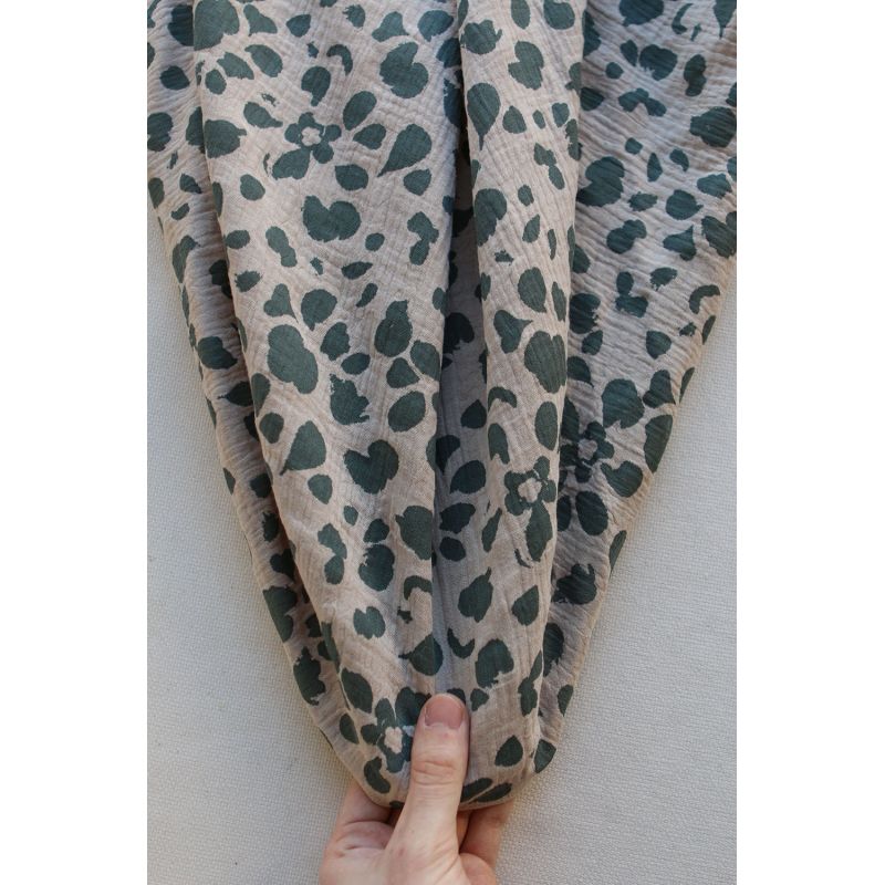 Karakulac - Double gaze de coton fond beige motif anthracite