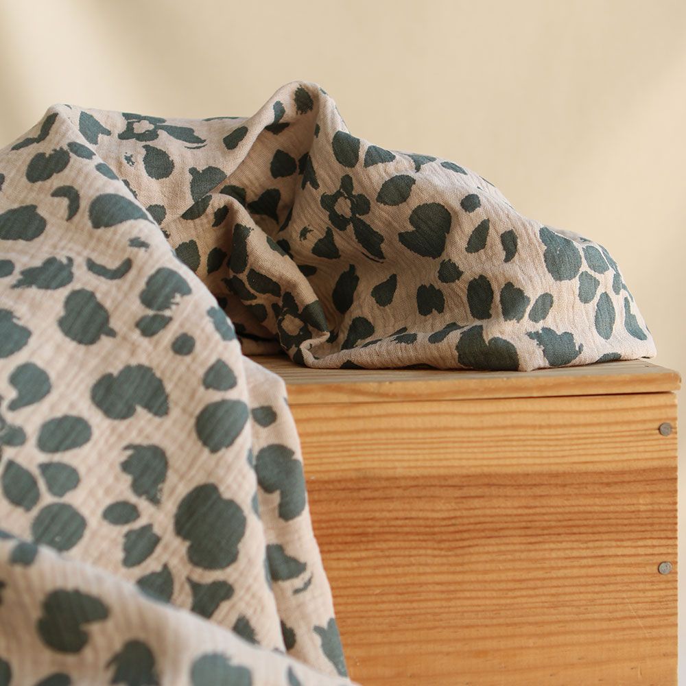 Karakulac - Double gaze de coton fond beige motif anthracite