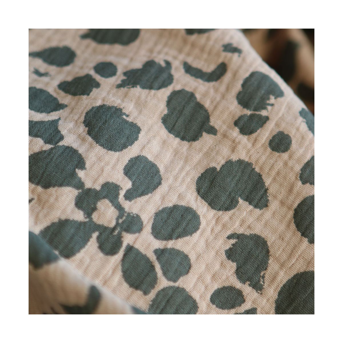 Karakulac - Double gaze de coton fond beige motif anthracite