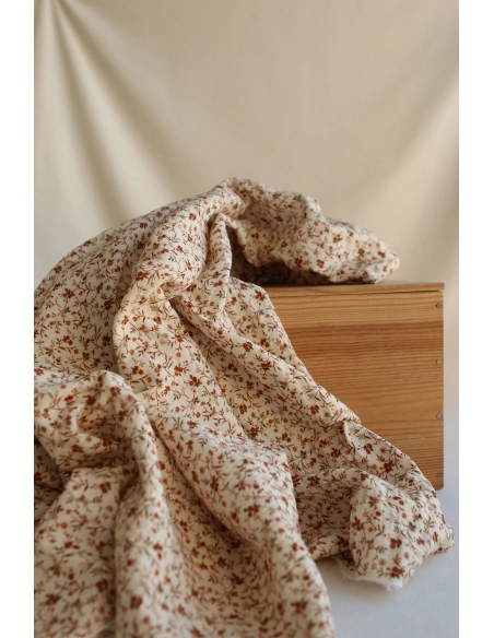 Betina - Double gaze de coton imprimé fleuri ocre