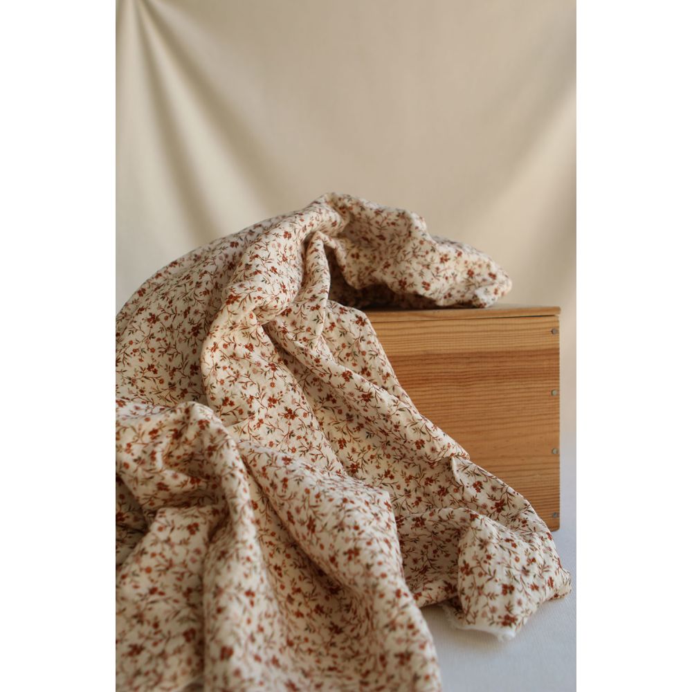 Betina - Double gaze de coton imprimé fleuri ocre