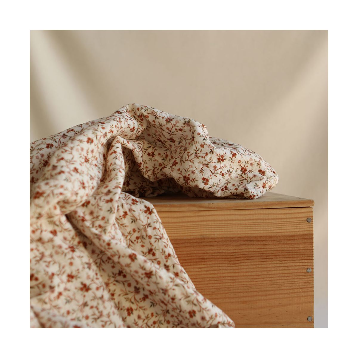 Betina - Double gaze de coton imprimé fleuri ocre