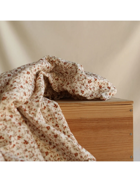 Betina - Double gaze de coton imprimé fleuri ocre