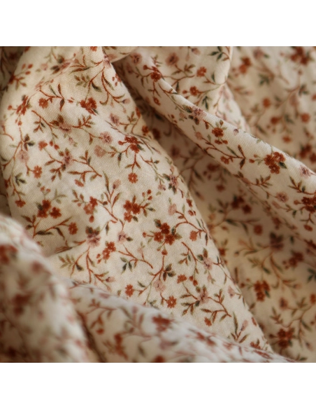 Betina - Double gaze de coton imprimé fleuri ocre