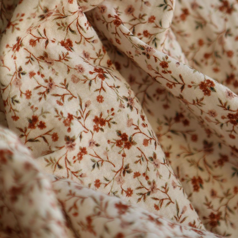 Betina - Double gaze de coton imprimé fleuri ocre