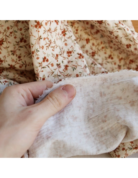 Betina - Double gaze de coton imprimé fleuri ocre