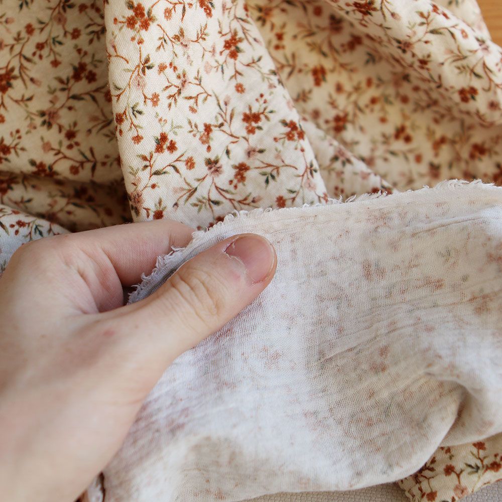 Betina - Double gaze de coton imprimé fleuri ocre