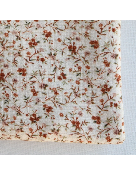 Betina - Double gaze de coton imprimé fleuri ocre