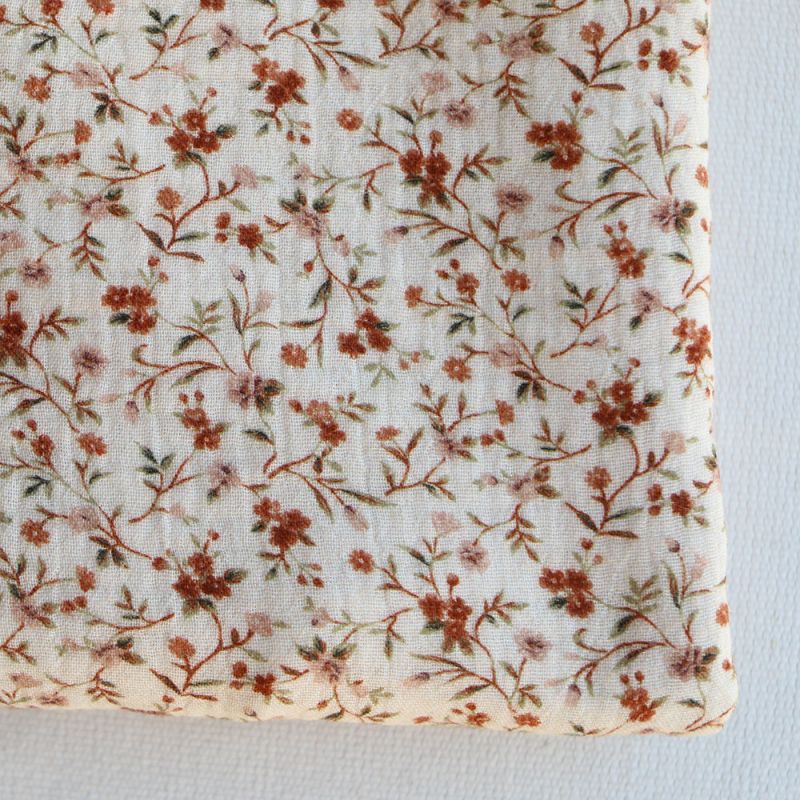 Betina - Double gaze de coton imprimé fleuri ocre