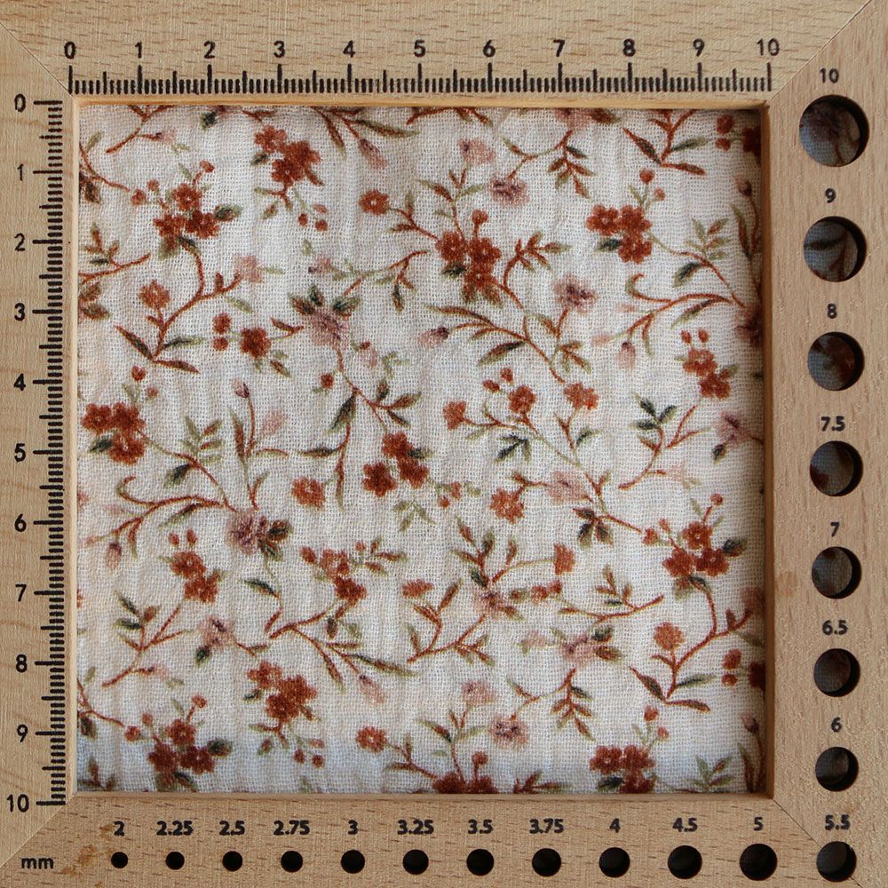 Betina - Double gaze de coton imprimé fleuri ocre