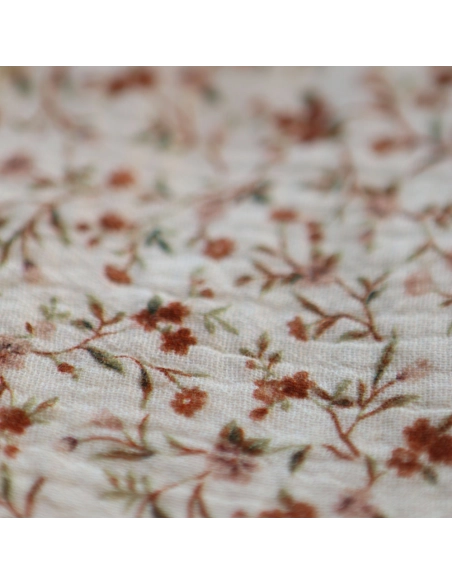 Betina - Double gaze de coton imprimé fleuri ocre