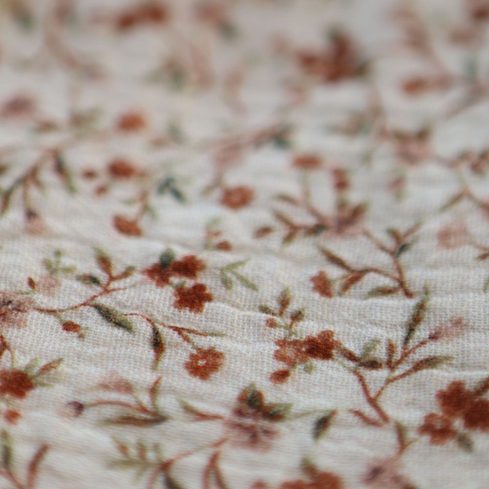 Betina - Double gaze de coton imprimé fleuri ocre