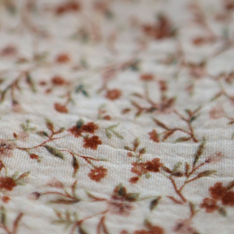 Betina - Double gaze de coton imprimé fleuri ocre