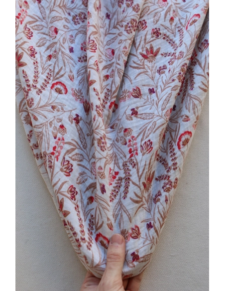 Jaya - Double gaze de coton fond écru motif fleuri