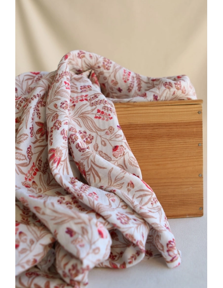 Jaya - Double gaze de coton fond écru motif fleuri