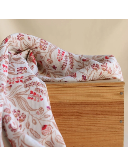 Jaya - Double gaze de coton fond écru motif fleuri
