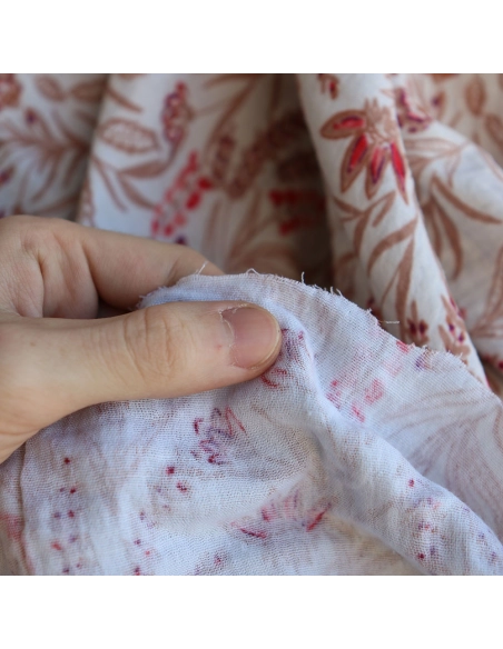 Jaya - Double gaze de coton fond écru motif fleuri