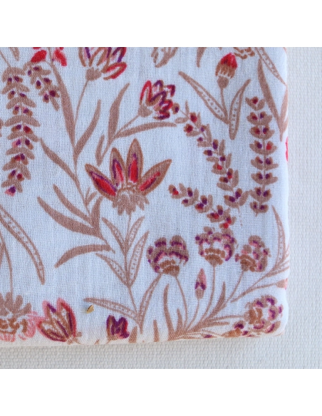 Jaya - Double gaze de coton fond écru motif fleuri