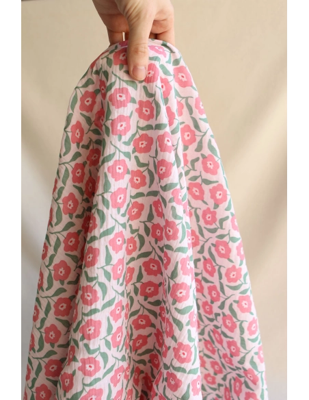 Storia - Double gaze de coton fond écru motif fleuri