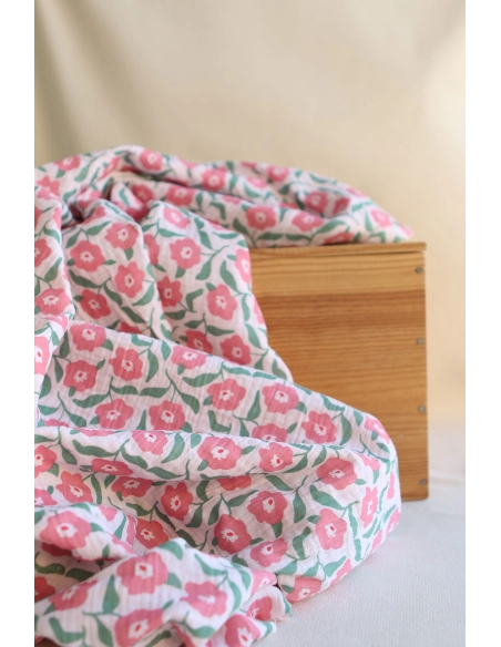 Storia - Double gaze de coton fond écru motif fleuri