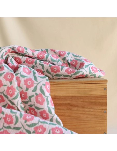 Storia - Double gaze de coton fond écru motif fleuri