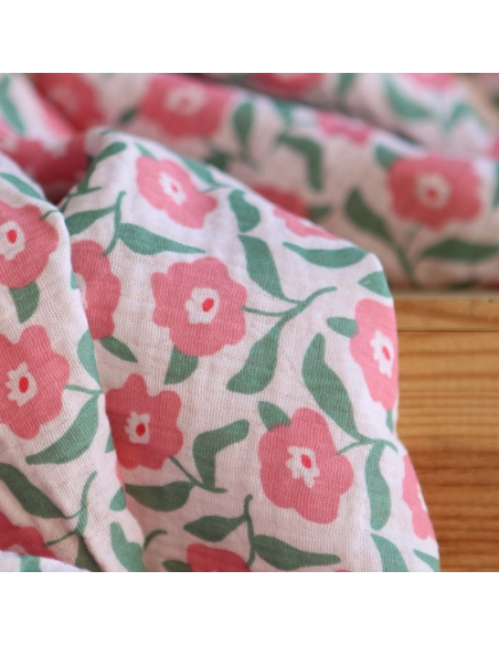 Storia - Double gaze de coton fond écru motif fleuri