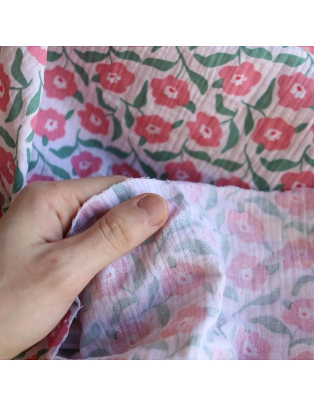 Storia - Double gaze de coton fond écru motif fleuri