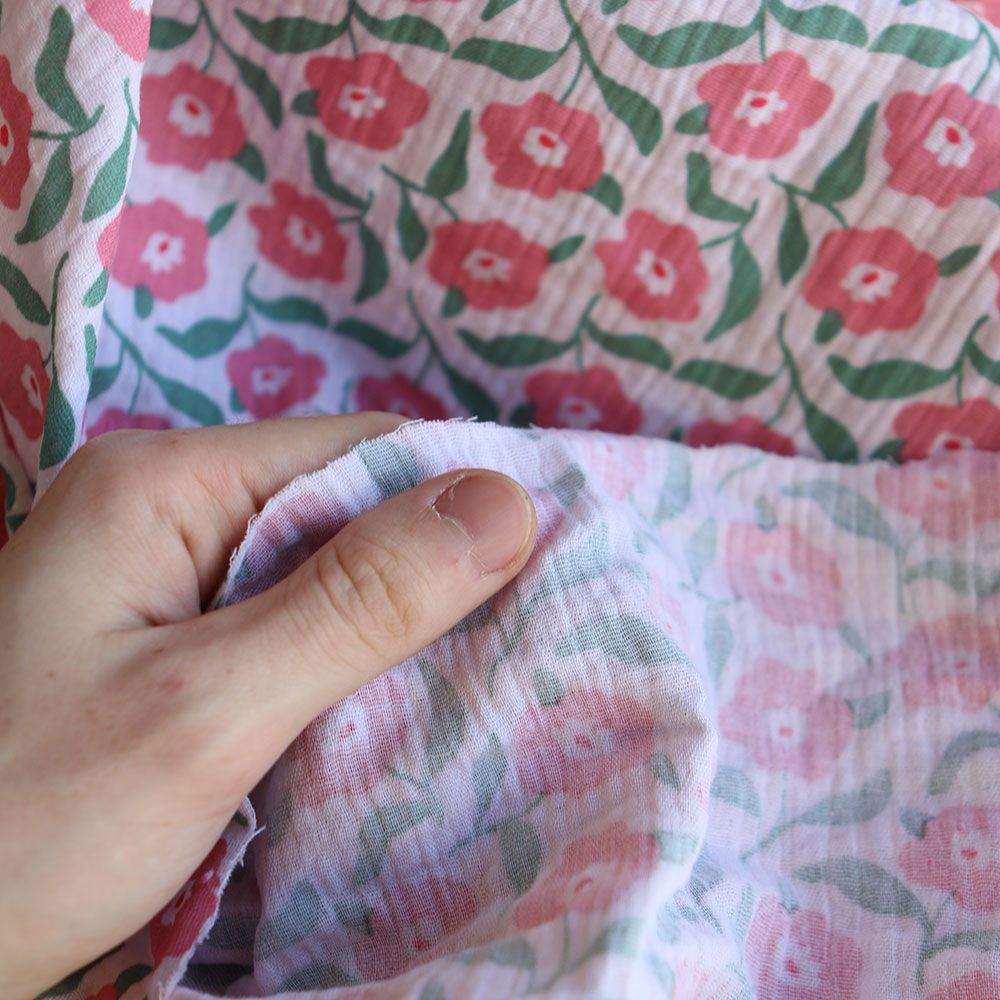 Storia - Double gaze de coton fond écru motif fleuri