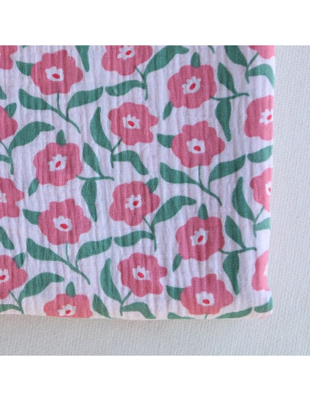 Storia - Double gaze de coton fond écru motif fleuri