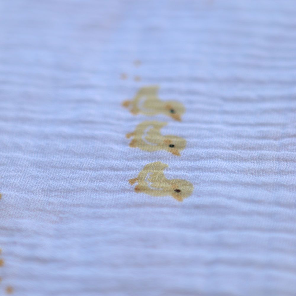 Cannetons - Double gaze de coton fond blanc motif cannetons jaunes