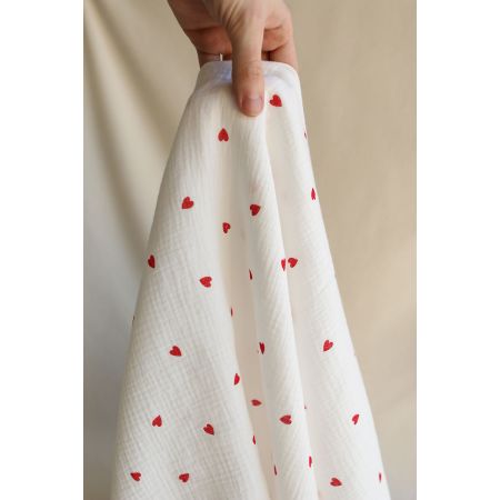 Corazon - Double gaze de coton imprimé coeurs rouges
