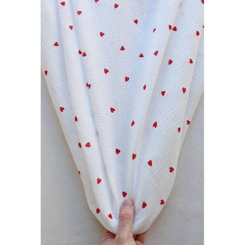 Corazon - Double gaze de coton imprimé coeurs rouges