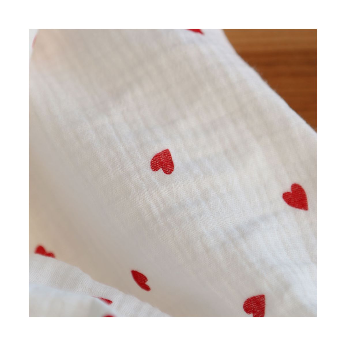 Corazon - Double gaze de coton imprimé coeurs rouges Corazon - Double gaze de coton imprimé coeurs rouges