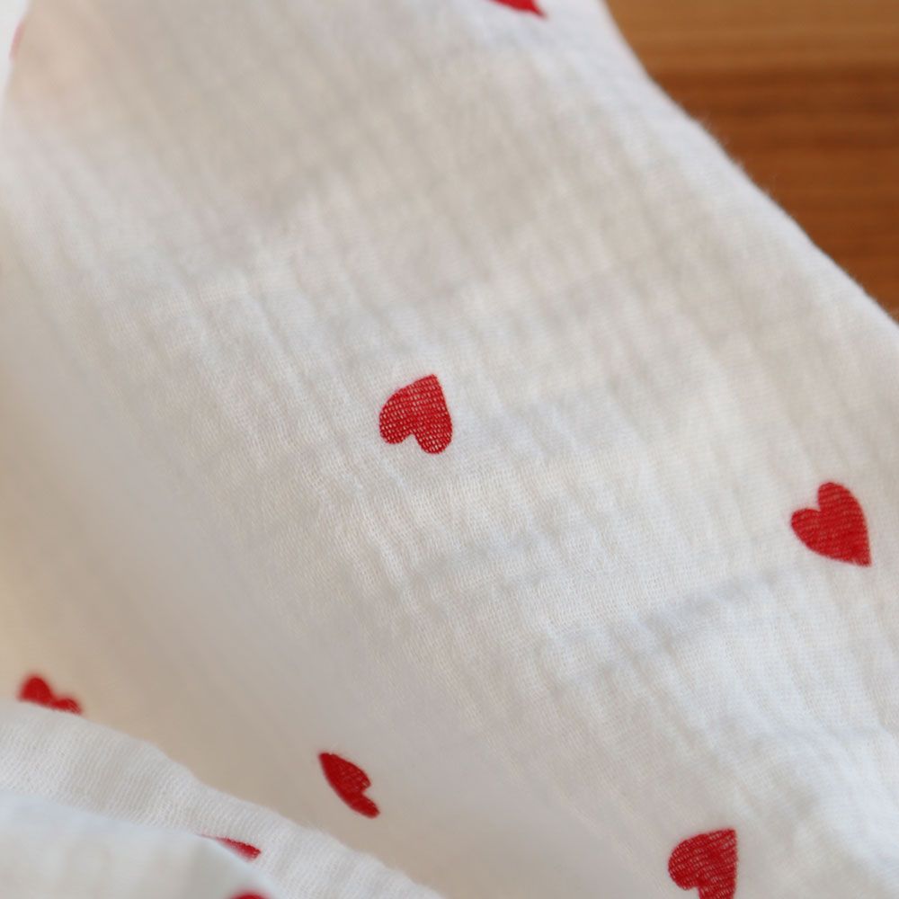 Corazon - Double gaze de coton imprimé coeurs rouges