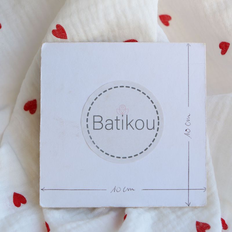 Corazon - Double gaze de coton imprimé coeurs rouges