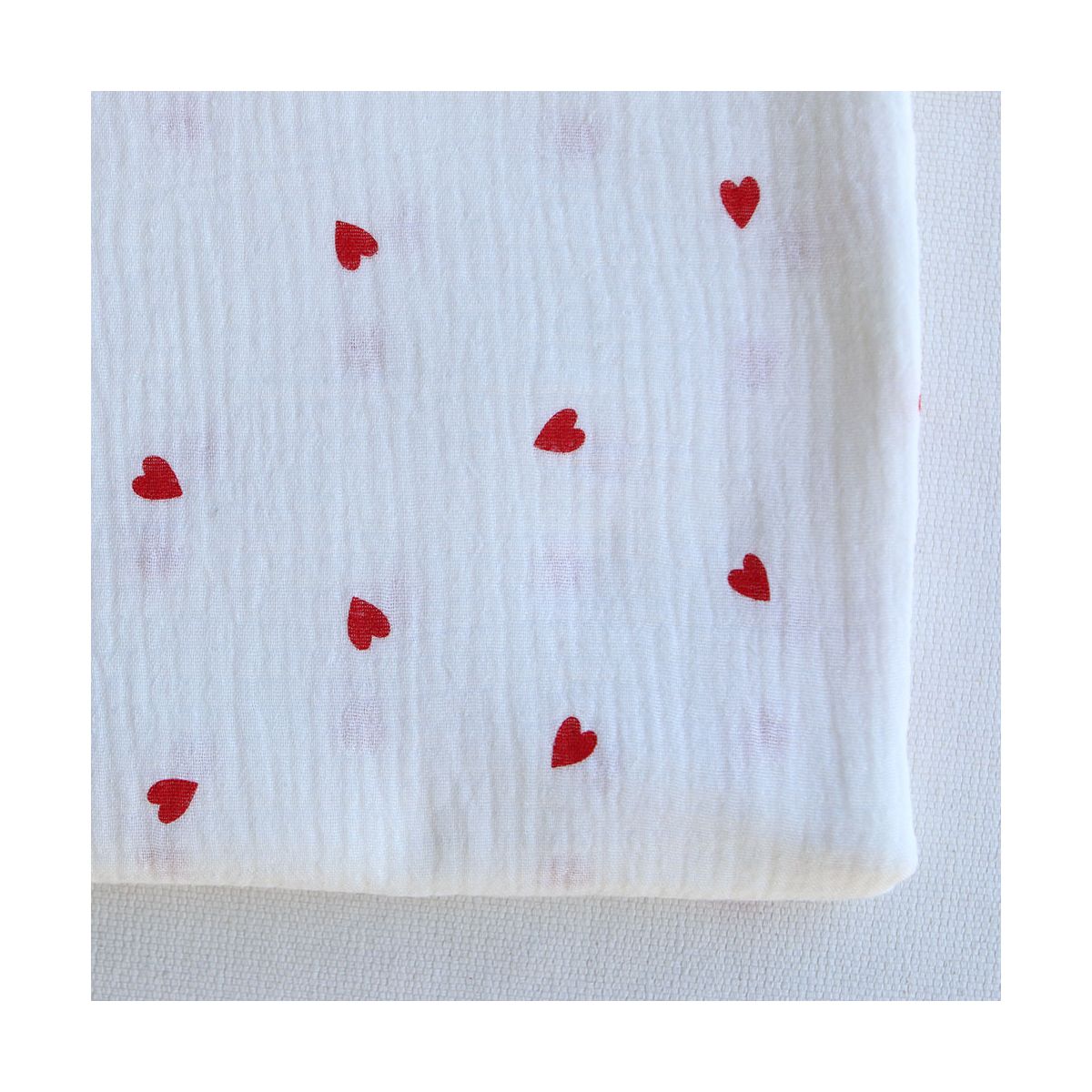 Corazon - Double gaze de coton imprimé coeurs rouges Corazon - Double gaze de coton imprimé coeurs rouges
