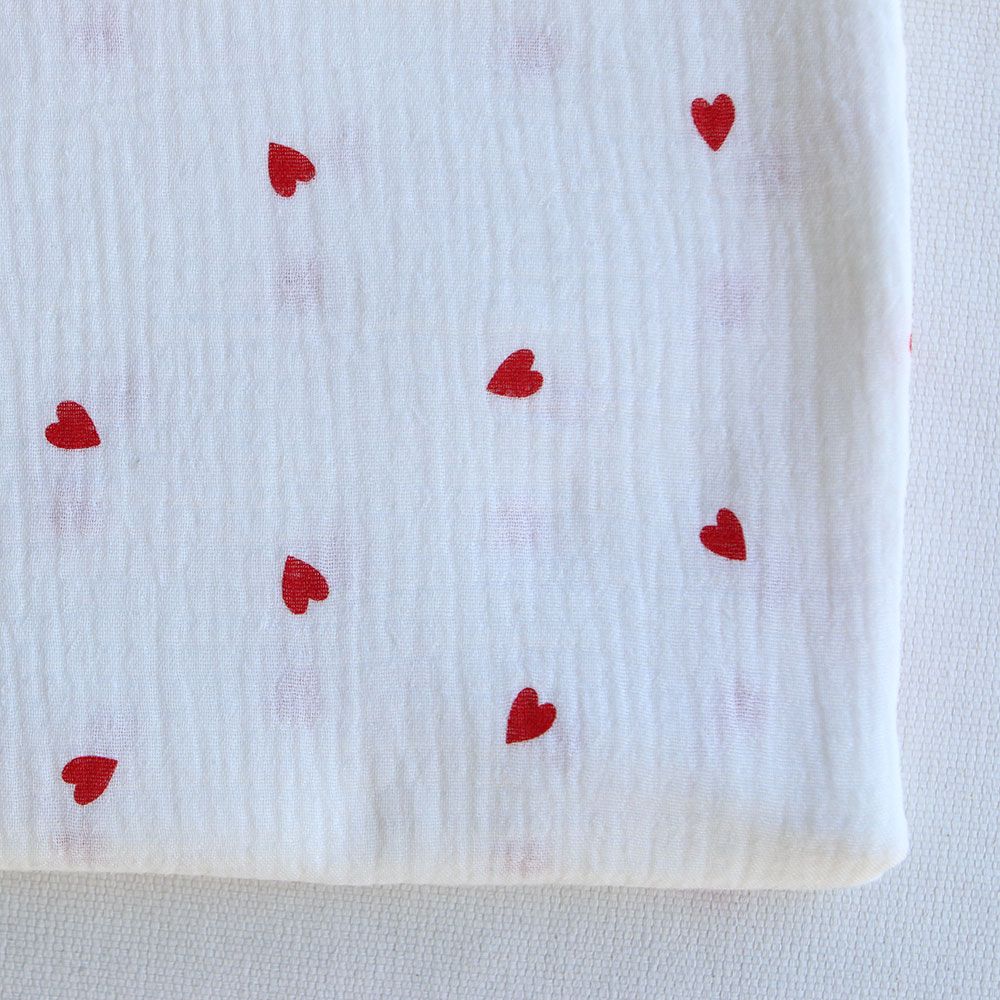 Corazon - Double gaze de coton imprimé coeurs rouges