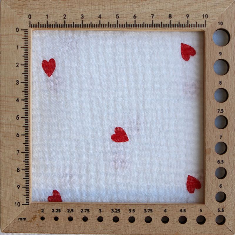 Corazon - Double gaze de coton imprimé coeurs rouges