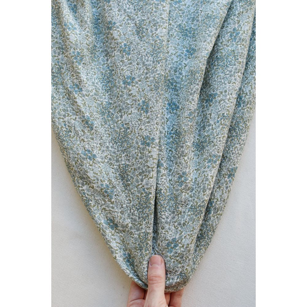 Double gaze de coton imprimé fleuri bleu