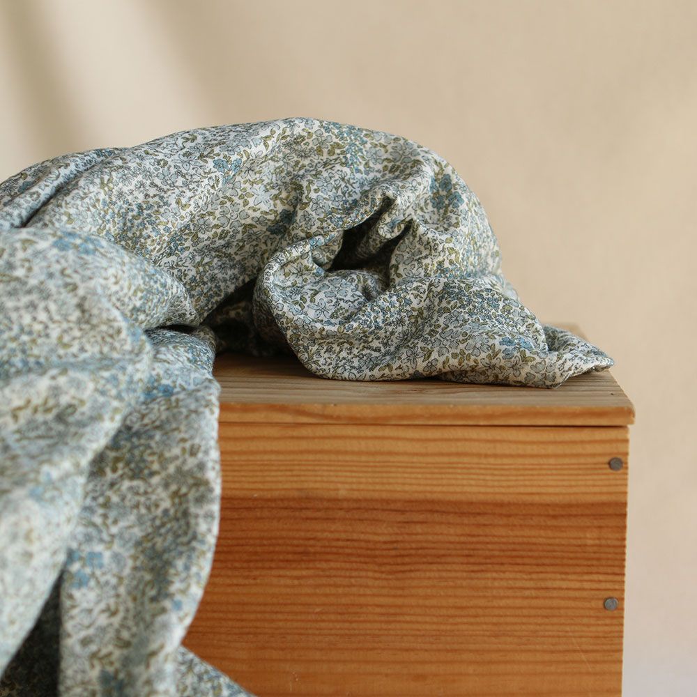 Double gaze de coton imprimé fleuri bleu