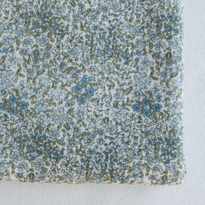 Double gaze de coton imprimé fleuri bleu